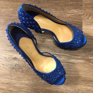 Gianni Bini Jeweled Satin Peep Toe Heels